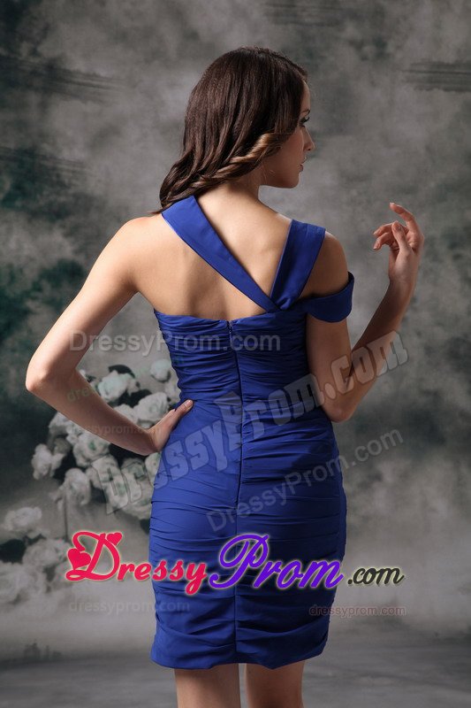 Asymmetrical Royal Blue Column Prom Pageant Dresses with Ruches