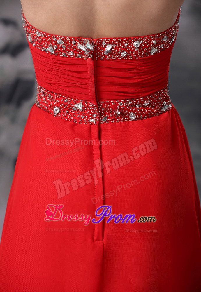 Red Halter Chiffon Prom Homecoming Dresses with Beading Ruches
