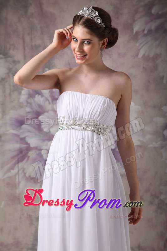 Appliqued and Ruched White Prom Homecoming Dress with Side Zipper