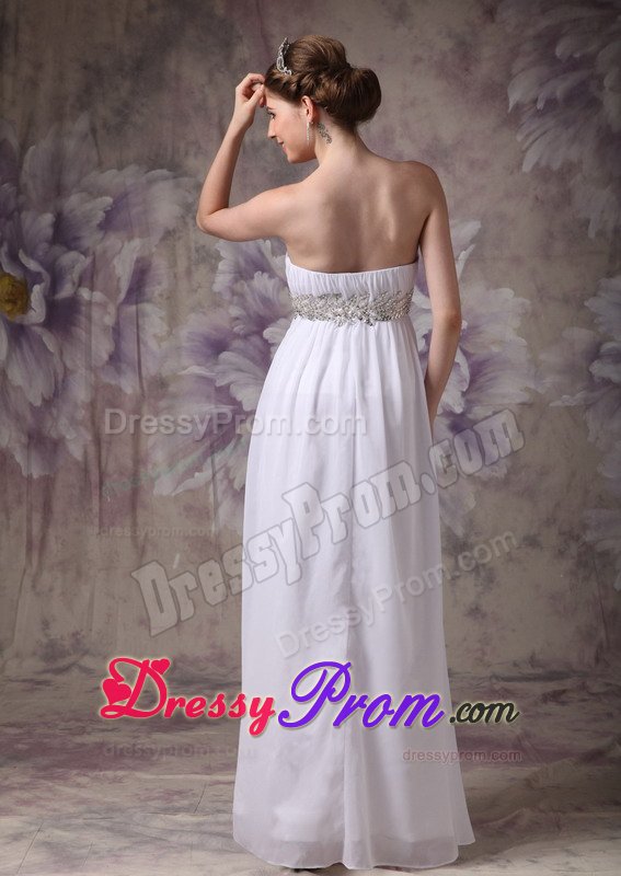 Appliqued and Ruched White Prom Homecoming Dress with Side Zipper