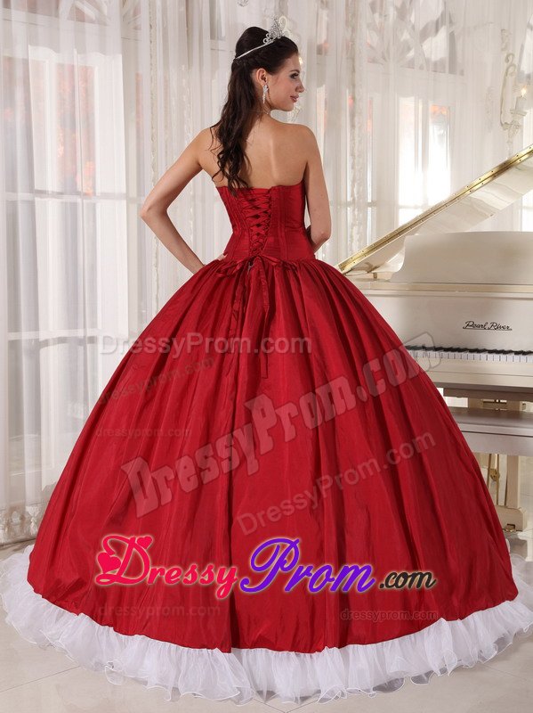 Sweet Taffeta and Organza Sweet 15 Dresses Beading in Red and White