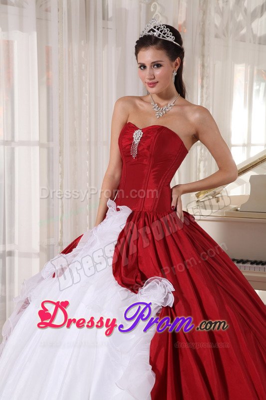 Sweet Taffeta and Organza Sweet 15 Dresses Beading in Red and White