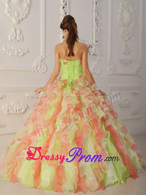 Colorful Dresses for 15 Ruffled Layers Strapless Hand Made Flowers