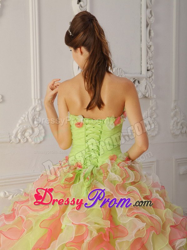 Colorful Dresses for 15 Ruffled Layers Strapless Hand Made Flowers