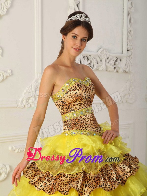Sexy Sweetheart Sweet 15 Dresses Brush Train Leopard with Rhinestone