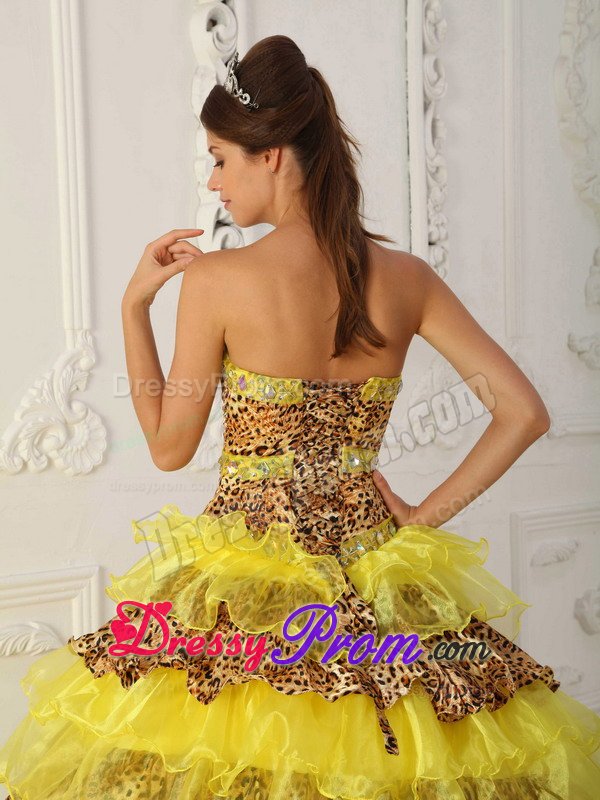 Sexy Sweetheart Sweet 15 Dresses Brush Train Leopard with Rhinestone