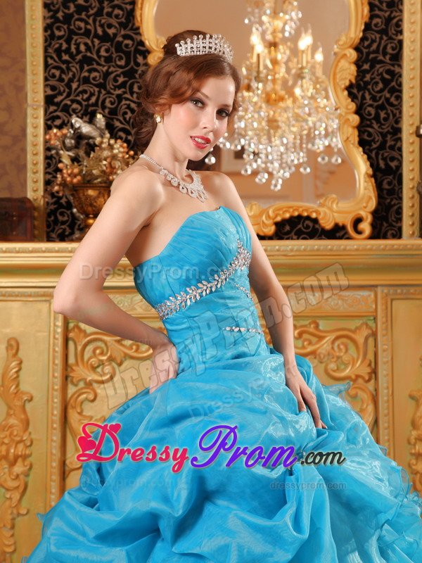 Lovely Blue Strapless Ruffled Dresses for 15 Beading Lace up Back
