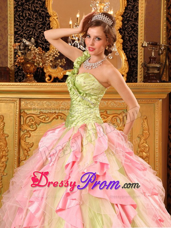 Multi-Colored Single Shoulder Ruffles Dresses for a Quince Beading