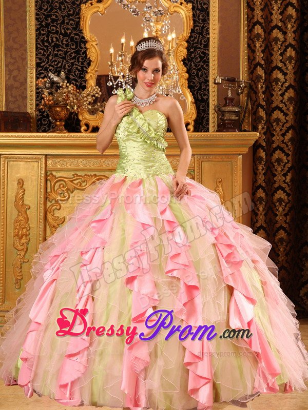 Multi-Colored Single Shoulder Ruffles Dresses for a Quince Beading