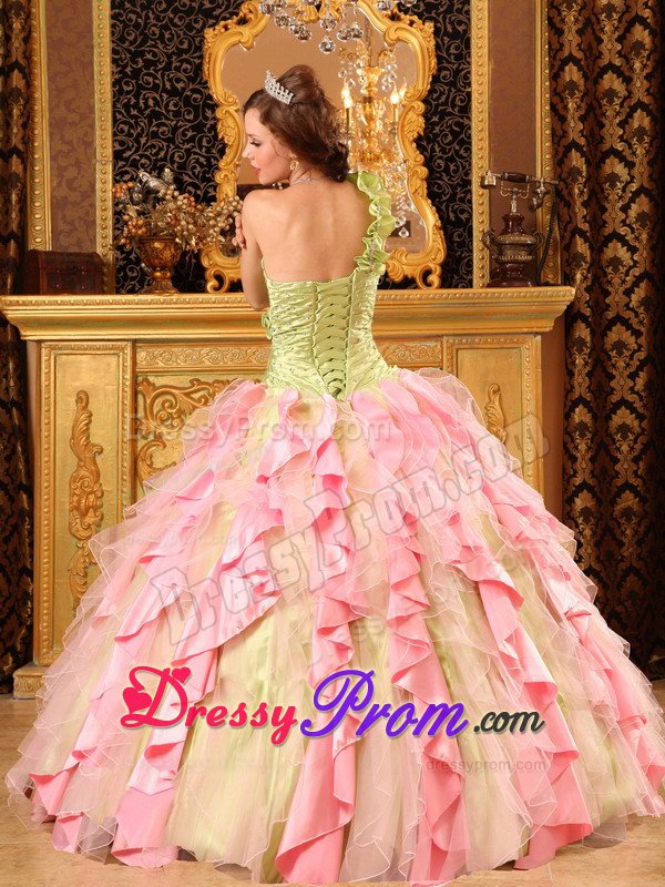Multi-Colored Single Shoulder Ruffles Dresses for a Quince Beading