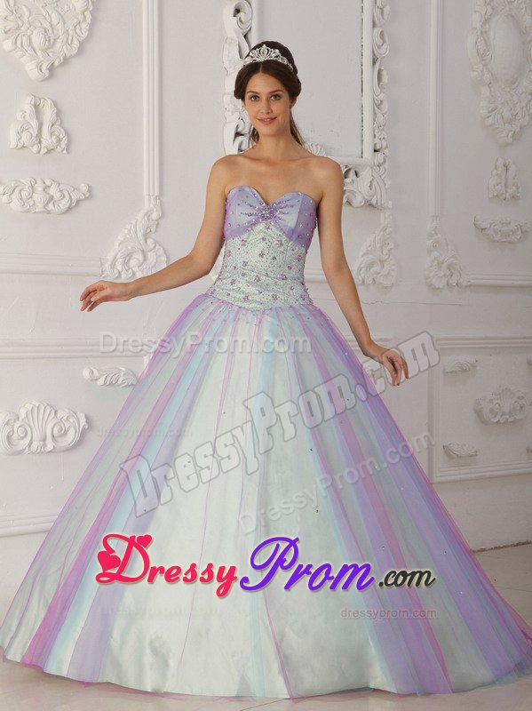 Classy Taffeta and Tulle Beaded Dress for Quinceanera with Sweetheart