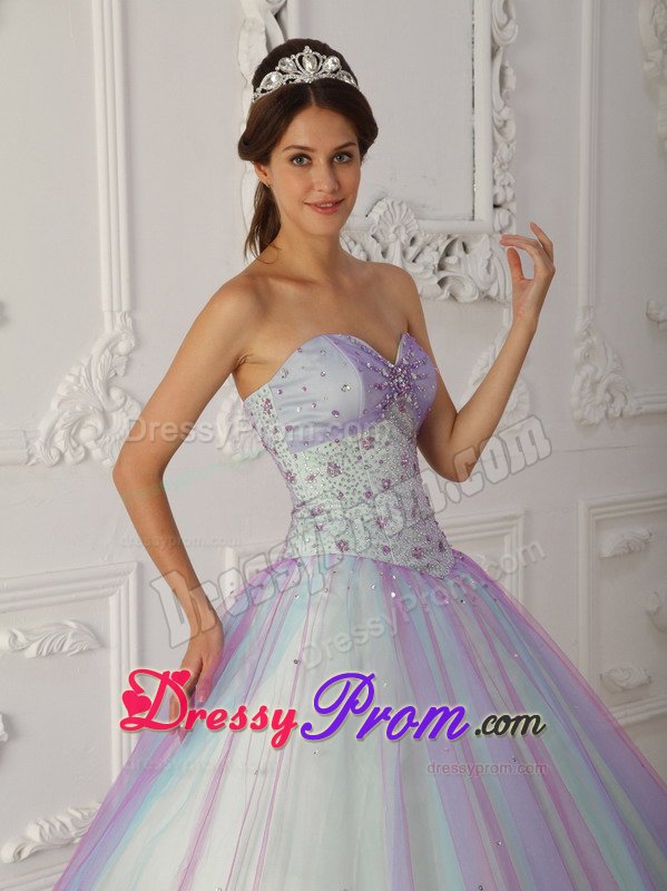 Classy Taffeta and Tulle Beaded Dress for Quinceanera with Sweetheart