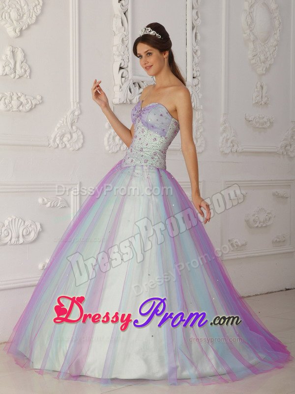 Classy Taffeta and Tulle Beaded Dress for Quinceanera with Sweetheart