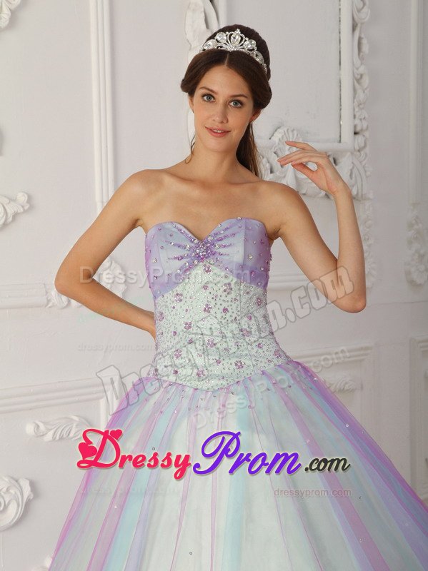 Classy Taffeta and Tulle Beaded Dress for Quinceanera with Sweetheart