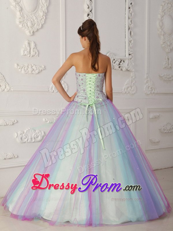 Classy Taffeta and Tulle Beaded Dress for Quinceanera with Sweetheart