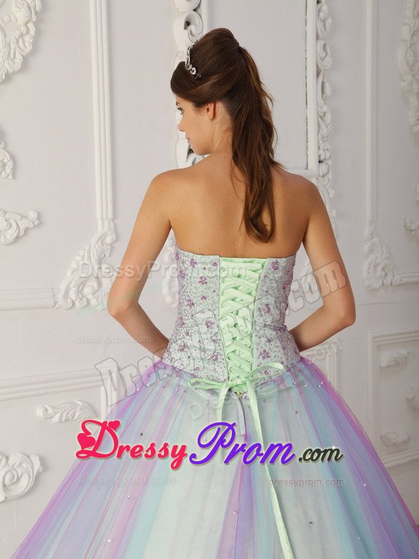 Classy Taffeta and Tulle Beaded Dress for Quinceanera with Sweetheart