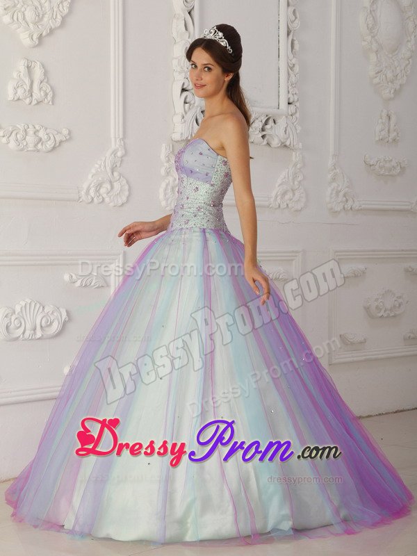 Classy Taffeta and Tulle Beaded Dress for Quinceanera with Sweetheart