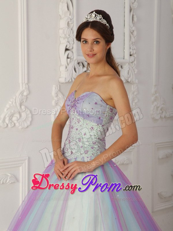 Classy Taffeta and Tulle Beaded Dress for Quinceanera with Sweetheart