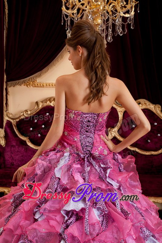 Sweetheart Beaded Sweet 15 Dresses Ruffled Layers Leopard Decorated