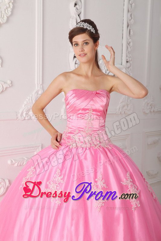 Rose Pink Ball Gown Sweet Sixteen Dresses with Appliques and Ruches