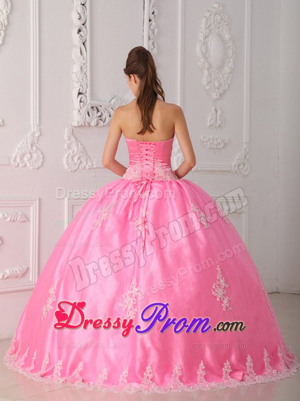 Rose Pink Ball Gown Sweet Sixteen Dresses with Appliques and Ruches