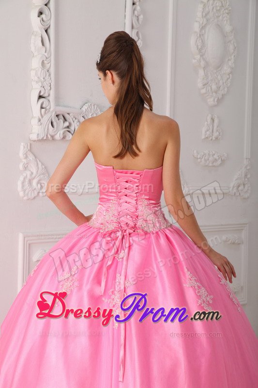 Rose Pink Ball Gown Sweet Sixteen Dresses with Appliques and Ruches