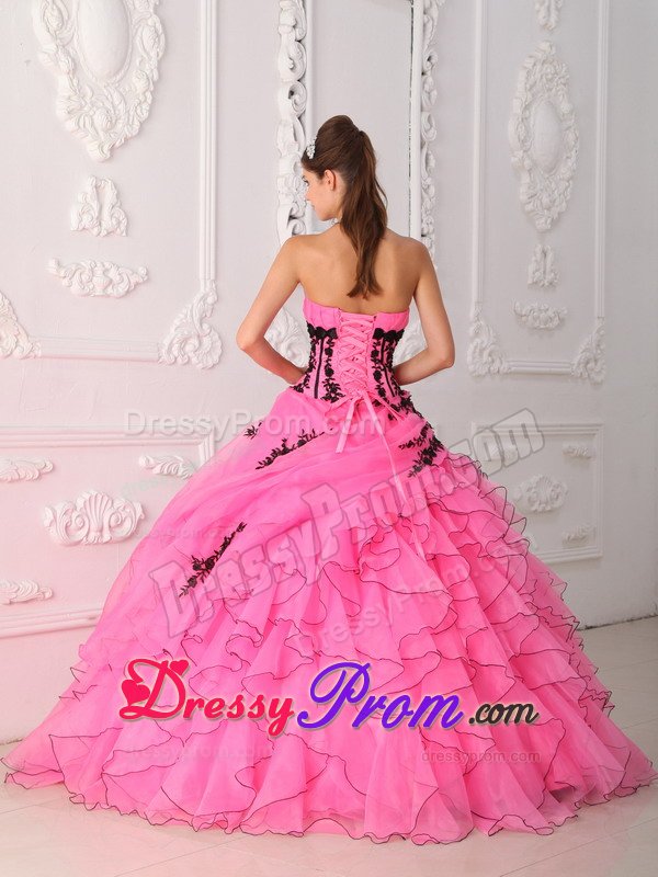 Appliques and Ruffles Accent Sweet Sixteen Dresses in Rose Pink