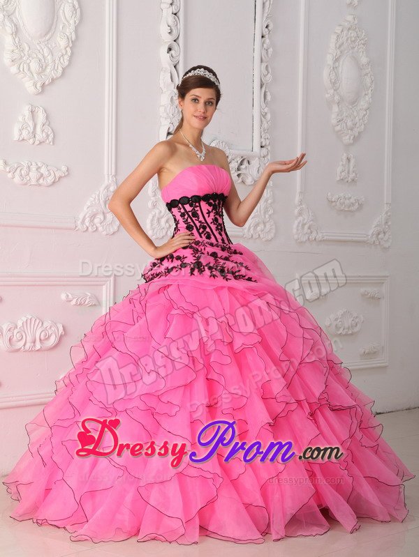 Appliques and Ruffles Accent Sweet Sixteen Dresses in Rose Pink