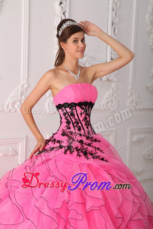 Appliques and Ruffles Accent Sweet Sixteen Dresses in Rose Pink