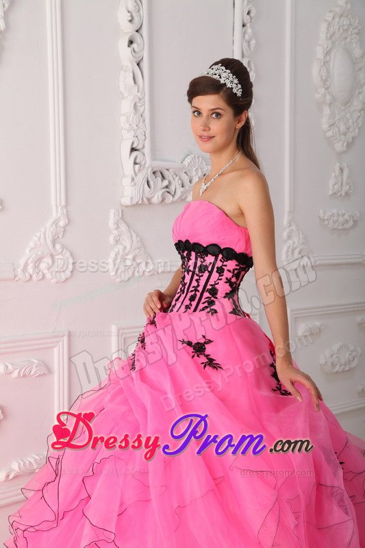 Appliques and Ruffles Accent Sweet Sixteen Dresses in Rose Pink