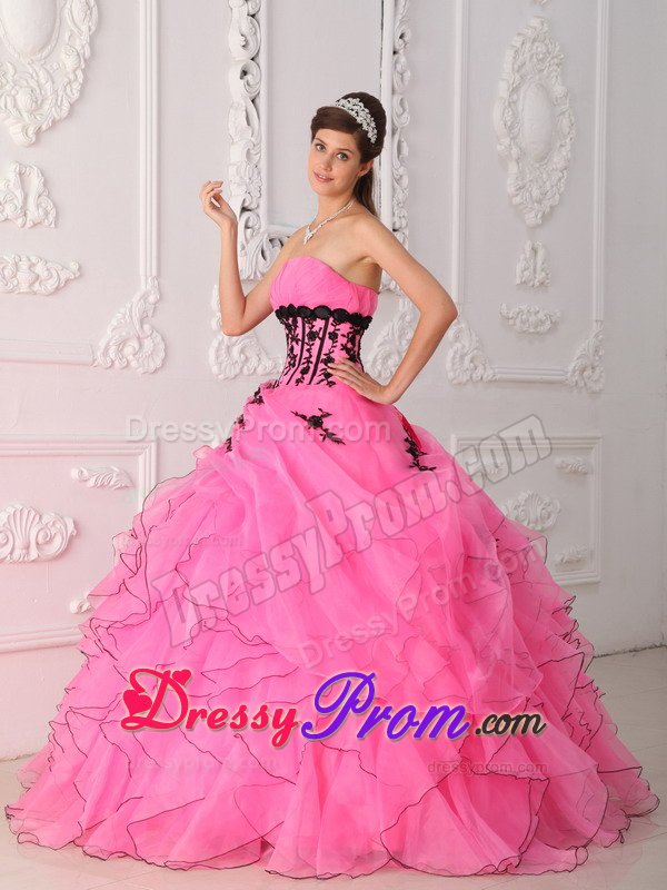 Appliques and Ruffles Accent Sweet Sixteen Dresses in Rose Pink