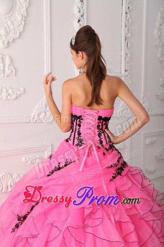 Appliques and Ruffles Accent Sweet Sixteen Dresses in Rose Pink