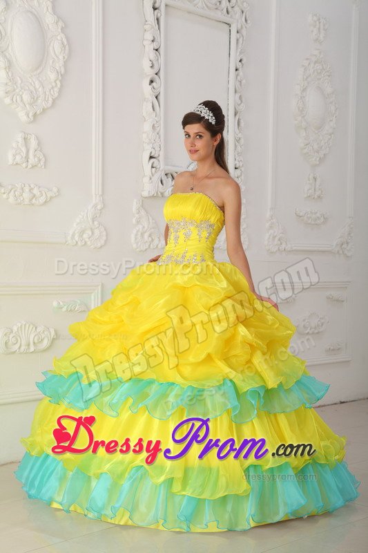 Bright Yellow Strapless Sweet Sixteen Dresses with Pick ups 2014
