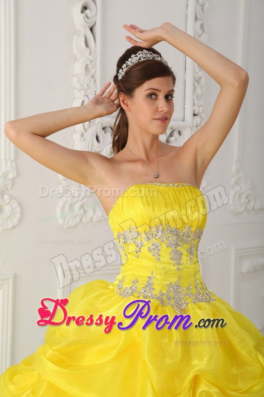 Bright Yellow Strapless Sweet Sixteen Dresses with Pick ups 2014