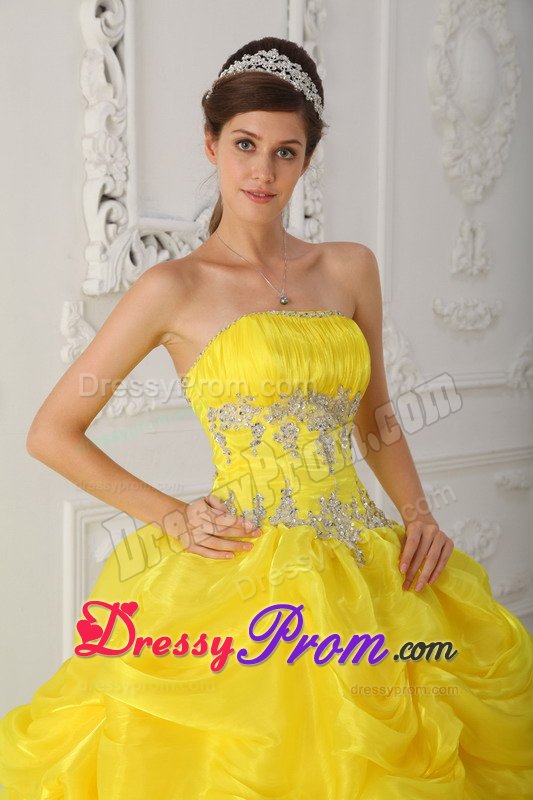 Bright Yellow Strapless Sweet Sixteen Dresses with Pick ups 2014