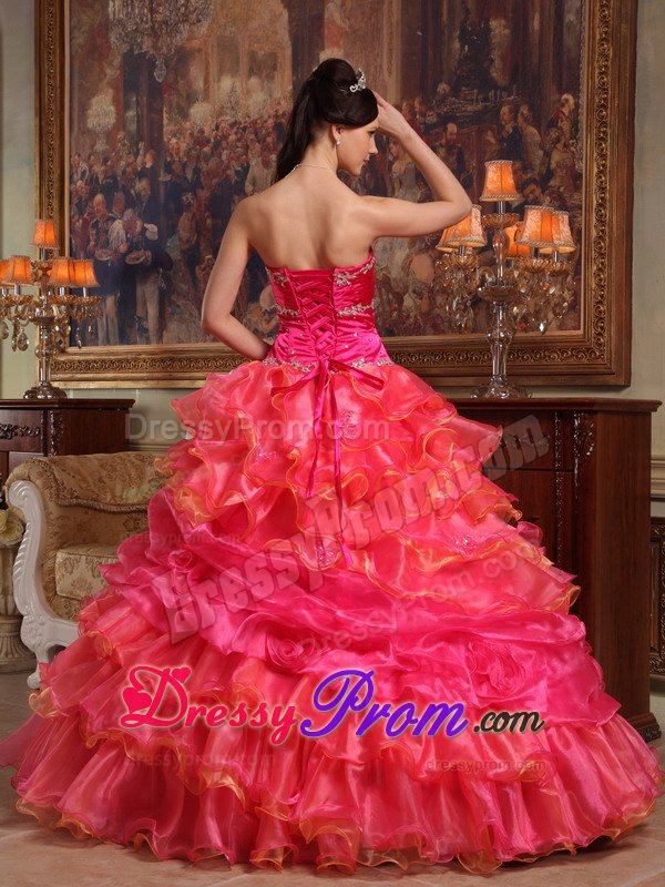 Beaded and Ruffled Organza Sweet Sixteen Dresses in Hot Pink