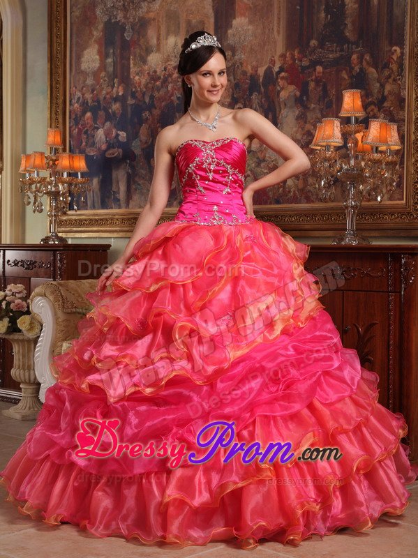 Beaded and Ruffled Organza Sweet Sixteen Dresses in Hot Pink