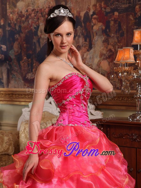 Beaded and Ruffled Organza Sweet Sixteen Dresses in Hot Pink