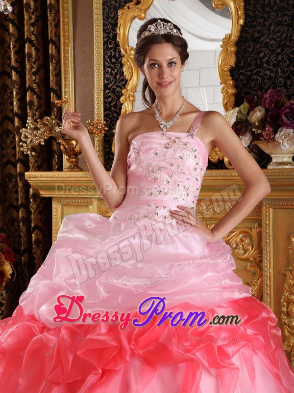 Pink and Watermelon One Shoulder Sweet 15 Dresses with Appliques