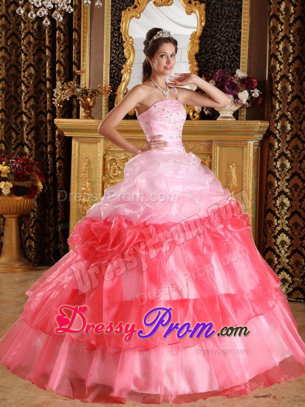Pink and Watermelon One Shoulder Sweet 15 Dresses with Appliques