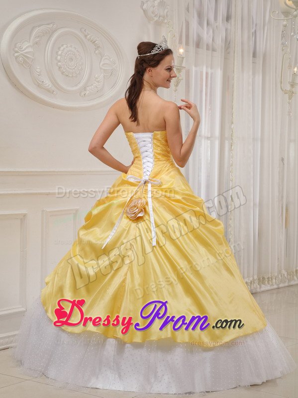 San Ramon CA Beaded White and Yellow Sweet 15 Dresses with Flower