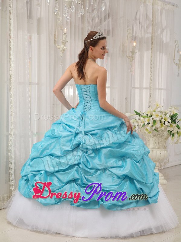 Beading and Pick ups Accent Sweet 15 Dresses in White and Aqua Blue