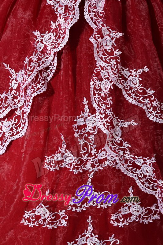 Wine Red and White Organza Sweet 15 Dresses with Appliques 2014