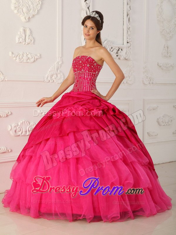 Beading and Ruffled Layers Accent Sweet 15 Dresses in Hot Pink