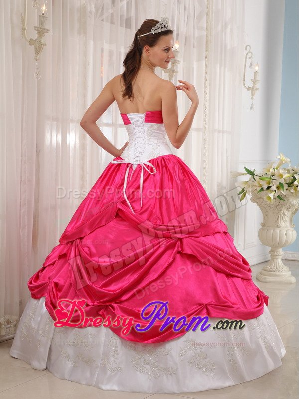 San Pedro CA White and Hot Pink Quinceanera Gown Dress with Appliques