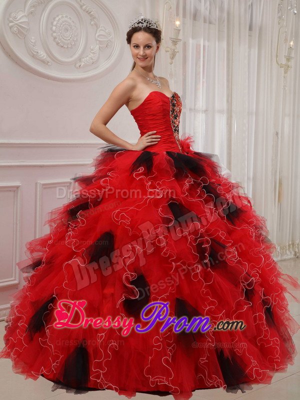 San Mateo CA Beaded Red Quinceanera Gown Dress with Ruffles