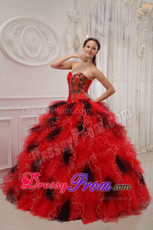 San Mateo CA Beaded Red Quinceanera Gown Dress with Ruffles