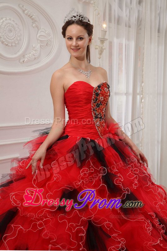 San Mateo CA Beaded Red Quinceanera Gown Dress with Ruffles