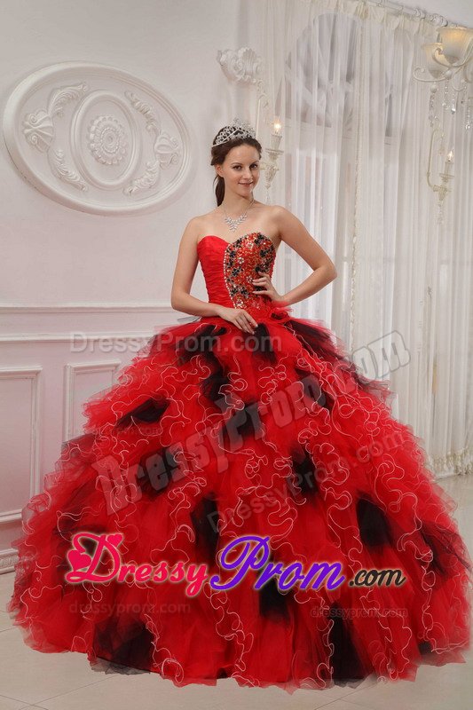 San Mateo CA Beaded Red Quinceanera Gown Dress with Ruffles