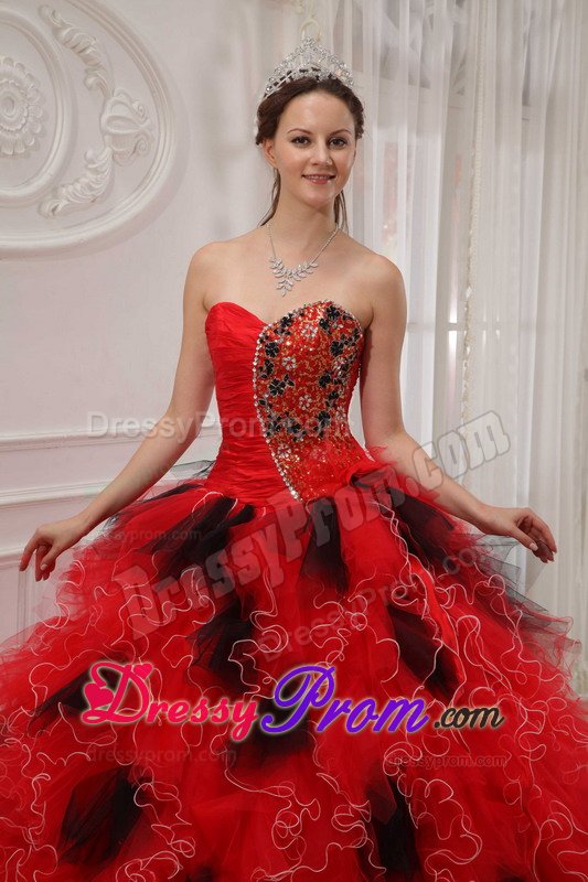 San Mateo CA Beaded Red Quinceanera Gown Dress with Ruffles
